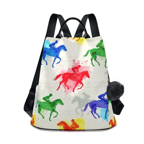 Mochila antirrobo para mujer con cremallera trasera Rainbow Horse Riders y pompón