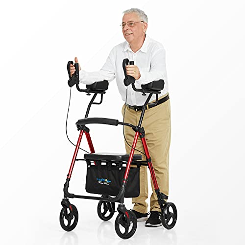 Health Line Massage Products Up Rollator Walker, Up Rollator with Armrestï¼ŒTall Folding Walker with Wheels,Up Rollator with Armrest and Seat Rolling Walker for Seniors and Adults, Red