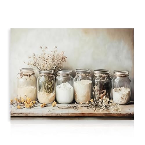 Dazzlewall Impression murale de cuisine de ferme – Image rustique vintage Mason Jar Spice – Peinture d'art culinaire pour décoration de cuisine et salle...