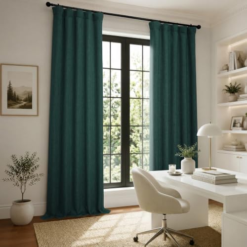 Image of HPD Half Price Drapes - Faux Linen Curtains for Living Room (1 Panel) - 50W X 96L - Textured Room Darkening Curtains for Bedroom 96 Inches Long - Drapes for Home Decor, Focal Green