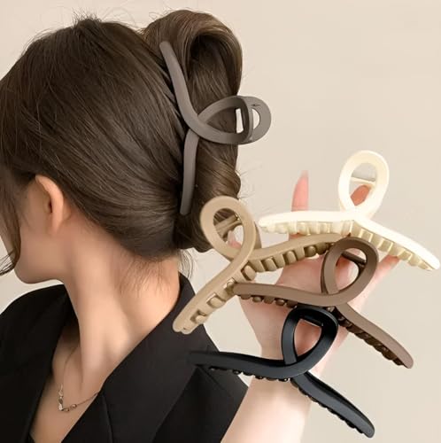 Image of Elayna 4pcs Hair Claw Clips for Women and Girls | Nonslip Strong Hold Matte Hair Clutcher | Hair Accessories | Ponytail Holders (MultiColors)