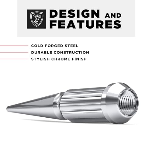 Image of White Knight 3804XL-33AM Chrome 1 /2 inch-20 1-Pc Spline Spike Lug Nut Set with Extra Spline Spike, 33 Pack