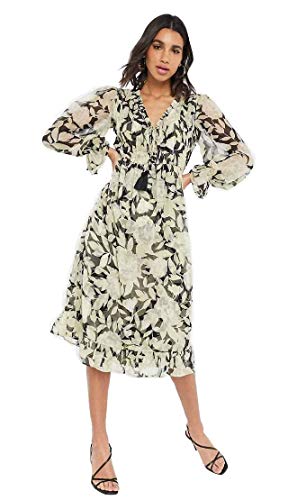 River Island Lorna - Vestido de manga larga para mujer, estampado negro (8), Impresión Negro