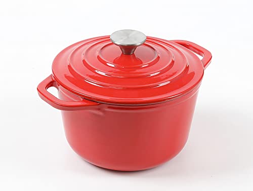 HAWOK Enameled Mini Cast Iron Dutch Oven Dia.6.4 inch /1.5 Quart Red