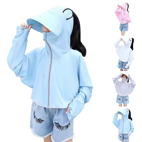 Kids Girls UPF 50+ Sun Protective Jacket with Big Hat Brim Long Sleeve Zip Up Hoodie Coat Summer Outwear Clothes4
