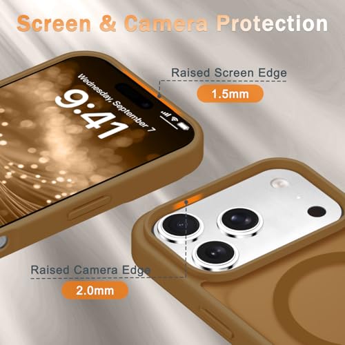 Image of YENAPOON for iPhone 17 Pro Max Case, Matte Magnetic Phone Cover [with 1 Screen Protector] [Support for MagSafe] [Shockproof Military Grade Protection] Translucent Frosted Back, Brown