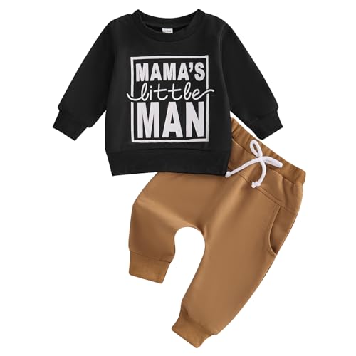 Image of FOCUSNORM Toddler Baby Boy Fall Outfit Mama's Boy Letter Embroidery Sweatshirt Top Elastic Pants Set Cute 2pcs Winter Clothes