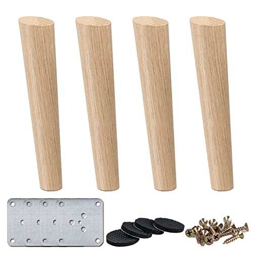 16 Inch Pieds De Meuble Bois Oblique, La Vane 4 Pièces Pieds De Table En Bois Naturel Rond Avec Vis & Protecture De Plancher Pour DIY Meuble Sofa Fauteuil Canapé Lit Chaise