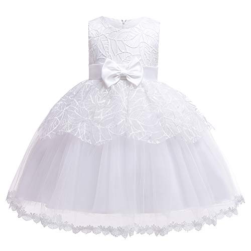 Girl Sleeveless Lace 3D Flower Tutu Holiday Princess Party White Dress?White110