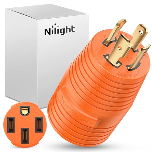 Nilight 30Amp to 50Amp RV Power Adapter 4Prong Generator Twist Plug L14-30P 14-50R 30A Male to 50A...