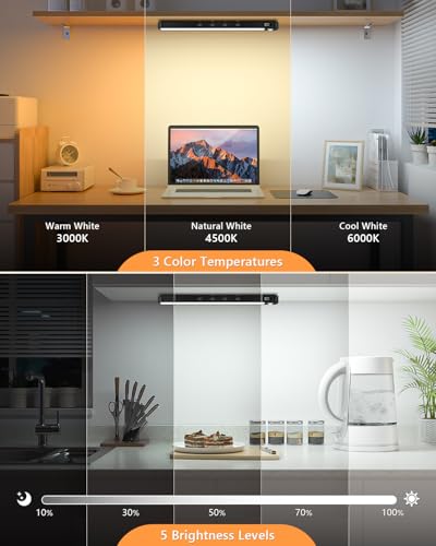 Image of WILLED Under Cabinet & Closet Lights, Motion Sensor, Rechargeable, Magnetic, 3 Color Temps, Dimmable LED Light Bar for Indoor Kitchen Counter (4 Pack, Black)