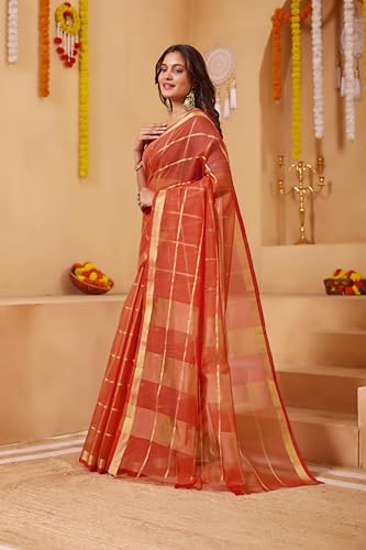 Image of StyleScope Women's Kota Doria Cotton Zari Checks Manipuri Saree With Unstitched Blouse Piece (Malanng)