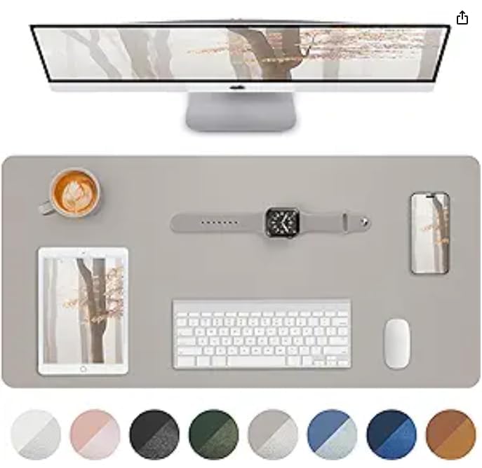 Image of Leather Desk Pad Protector,Mouse Pad,Office Desk Mat, Non-SlipPU Leather Desk Blotter,Desk matt for Desktop,Waterproof Keyboard mat for Office /Home /Decor (Light Grye,31.5 inch x 15.7 inch)