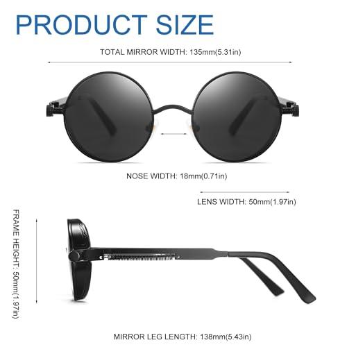 Polarized Steampunk Sunglasses, UV Protection, Metal Frame, Outdoor Circle Shades2