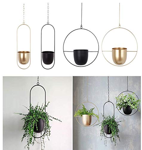 Cratone hangende plantenhanger, metaal, zwarte bloempot, plafond, hangende pot voor kamerplanten, vetplanten… - Image 6
