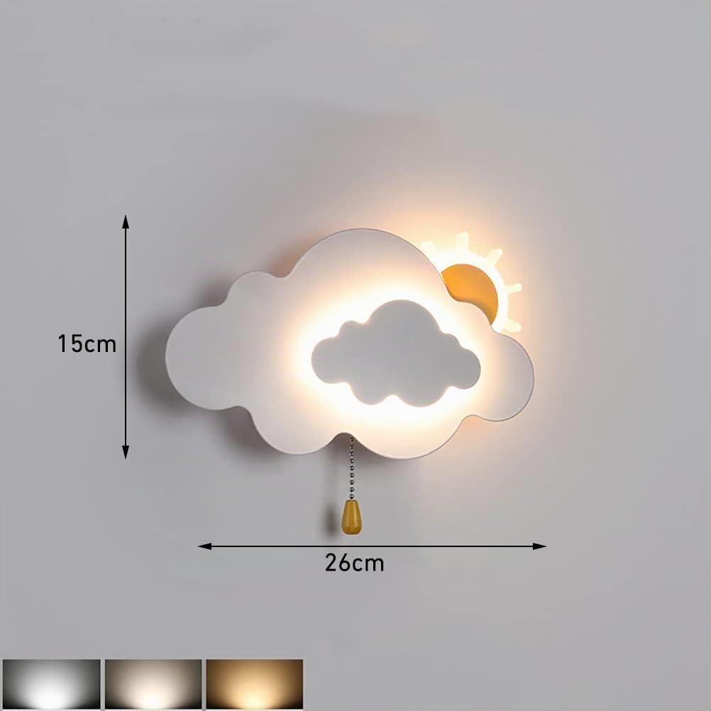 EOEO Apliques de Pared LED niños nube con interruptor de extracción, 7W, luz de pared regulable Habitación de Infantil, Dormitorio lámpara de pared de Cabecera interior para habitación de bebé,Blanco
