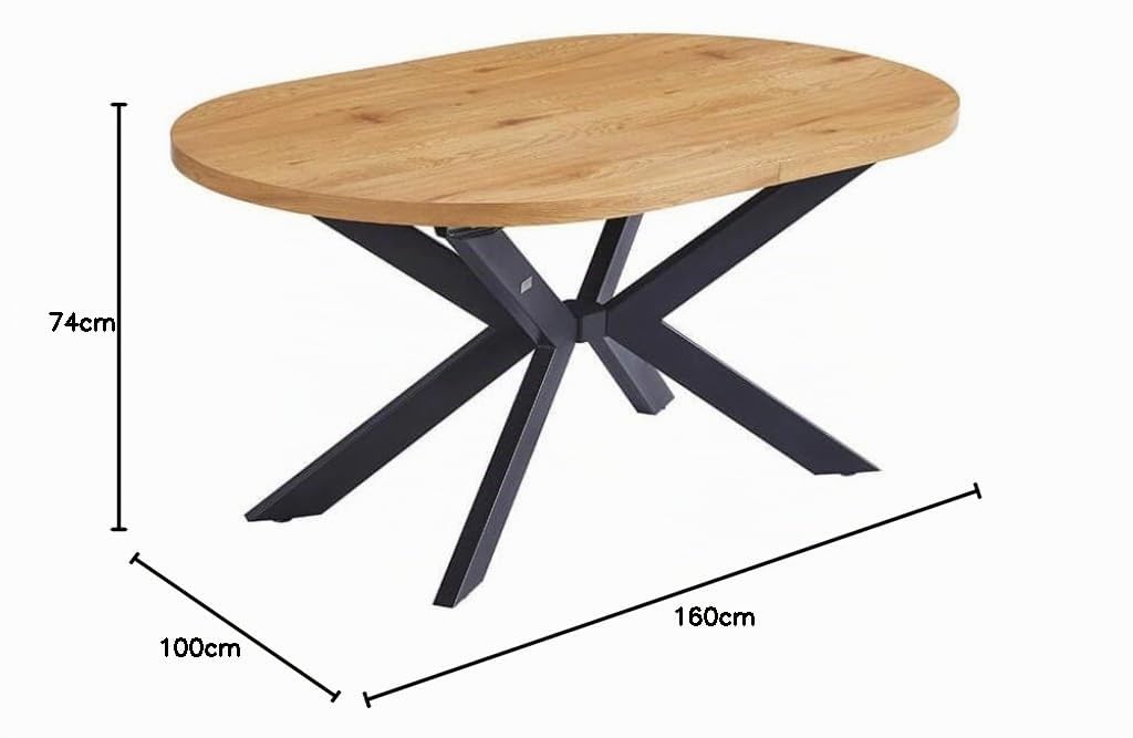 Home Deluxe Table de Salle à Manger Ovale Extensible AVENTI avec Pied en étoile - 160 x 100 cm Light Oak | Table de Cuisine, Salle à Manger, Table de Salle à Manger