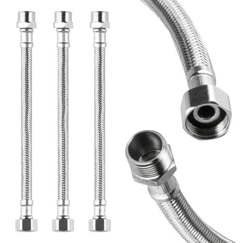 3 Stk Flexschlauch 3-8 Zoll, Panzerschlauch 3/8 Zoll Überwurf x 3/8 Zoll Außengewinde, Edelstahl 20cm Verbindungsschlauch für Eckventil Wasserhahn Anschlussschlauch Armaturenschlauch Verlängerung