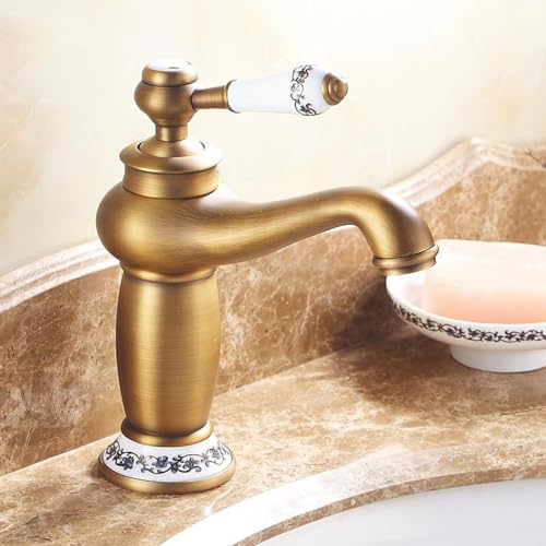Grifo de lavabo monomando con palanca suave y acabado de latón antiguo antioxidante