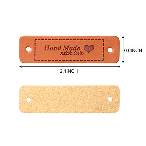 Xuniea 30 Pieces Handmade with Love Heart PU Leather Tags Labels with Holes for DIY Craft Sewing Crochet Knitting Hats Supplies