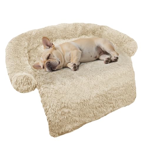 Calming Dog Bed Fluffy Plush Dog Mat for Furniture Protector with Removable Washable Cover for Large Medium Small Dogs and Cats (Small(35x31x5),Beige)