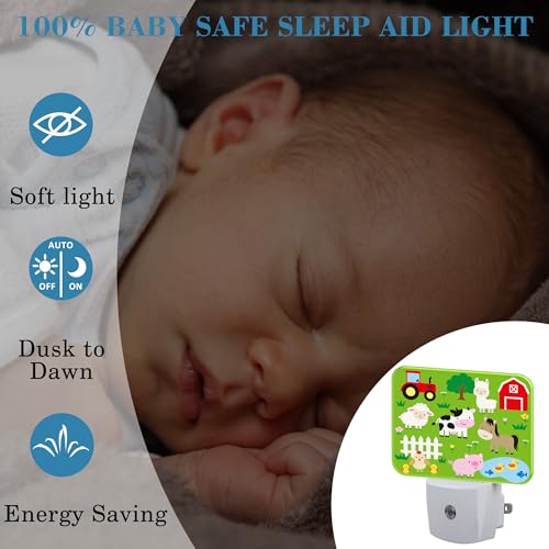 Image of Cute Farm Animals Night Light for Kids, Cartoon Farm Animals LED Night Light Plug into Wall with Dusk to Dawn Sensor for Girls Boys Women Men Room, Hallway, Kitchen, Bathroom, Stairs Decor