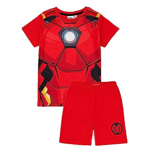 Marvel Iron Man Conjunto de Pijama para Niño | Camiseta y pantalón Corto Iron Man para Niño | Potente diseño de Traje Rojo | Mercancía Oficial pequeños superhéroes