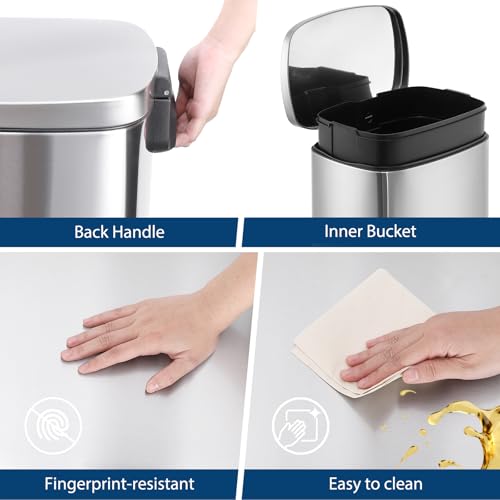 Caneca de basura rectangular de acero inoxidable de 13 gal miniatura 5