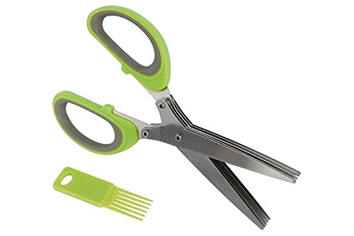 STLSTT Kitchen Herb Scissors Stainless Steel - 5 Extremely Sharp Blades - Multipurpose Use for Kitchen Food Cutter & Herbs Shear - Cleaning Comb - Anti-Slip Handle - Great for Right or Left-hand Users