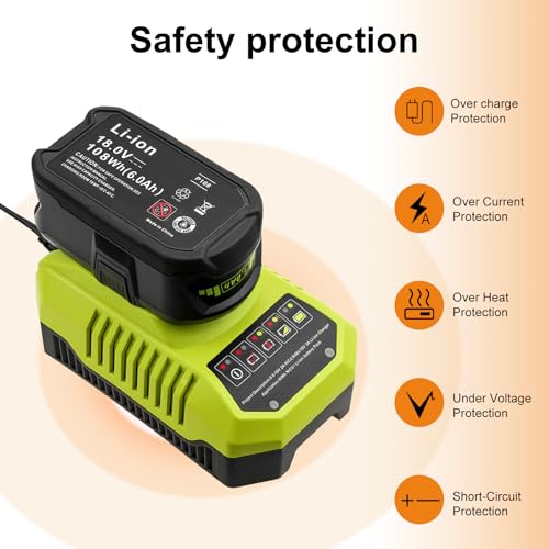 2-Pack-60Ah-18V-ONE-Li-ion-Battery-Charger-Combo-for-Ryobi-18V-Battery-for-Ryobi-18V-Battery-Charger-P117-P118-Compatible-with-Ryobi-Battery-18V-P102-P103-P104-P105-P107