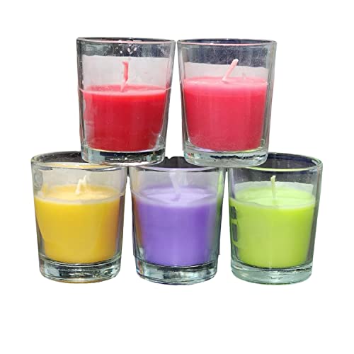 Image of Glass Votive Paraffin Wax Candles Perfect for Decoration of Dinner, Wedding Parties, Church, Spa, Restaurant, Smokeless Dripless Long Lasting(Set of 5 - Burn Time: 10 Hr)