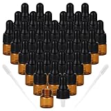 AGZHTYJQ 1ml Amber Glass Dropper Sample Bottles, Serum Travel Containers Cuticle Oil Dropper Bottles for...