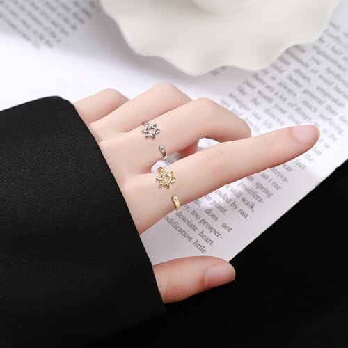 YILUOCD Star of David Zircon Ring for Women, Simple Magen David Wiccan Amulet, Hexagram Adjustable Rings Jewish Jewelry (Gold) by YILUOCD - Used condition - Image 3