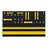 Humberg Ścianka Narzędziowa - Tablica Warsztatowa Perforowana - Regał Ścienny do Warsztatu i Garażu - 8 Modułów - 54 Elementy - Czarno-żółty - 128 x 76 cm