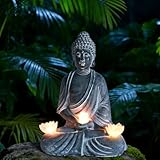 Figurine de Bouddha avec lampes solaires pour extérieur, décoration de jardin Bouddhisme avec lampe solaire étanche, lanterne solaire pour jardin, chambre, décoration de jardin, cadeaux (A)