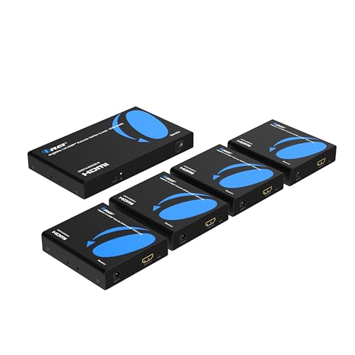 OREI HDMI 1×4 Splitter & Extender Over Ethernet – 4K@60Hz 4:4:4 HDCP 2.2 – Single CAT6/7 Cable up to 230 ft – EDID Management, IR Control, Loop-Out & Low Latency