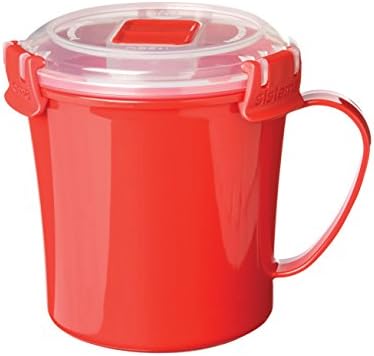 Sistema Microwave Breakfast Bowl | Round Microwave Container with Lid | 850 ml | BPA-Free | Assorted Colours | 1 Count & Microwave Medium Soup Mug | Microwave Food Container | 656 ml | BPA-Free | Red