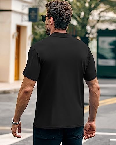 Wihion Men Turtleneck Mock Neck T Shirts Short Sleeve Ribbed High Neck T-Shirt Tee4