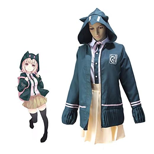 PAOFU japansk anime spel cosplay kostym High School Uniform Super Danganronpa Chiaki Nanami Cosplay kostym set, grön, XL