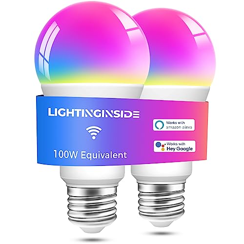 Smart Light Bulbs 100W Equivalent, 1300lm 11W A19 E26 WiFi Smart Bulb Works with Alexa and Google Assistant, 2700-6500K+RGB Color Changing Light Bulb, Dimmable, No Hub Required, 2.4GHz WiFi Only, 2PCS Smart Light Bulbs 100W Equivalent, 1300lm 11W A19 E26 WiFi Smart Bulb Works with Alexa and Google Assistant, 2700-6500K+RGB Color Changing Light Bulb, Dimmable, No Hub Required, 2.4GHz WiFi Only, 2PCS