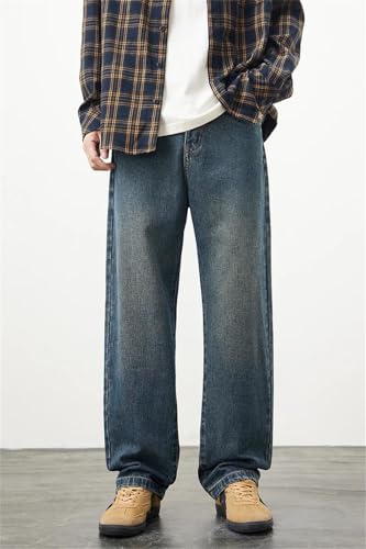 Men's Relaxed Fit Retro Denim Pants, Spring, Baggy Cotton, Stretch Casual Streetwear2
