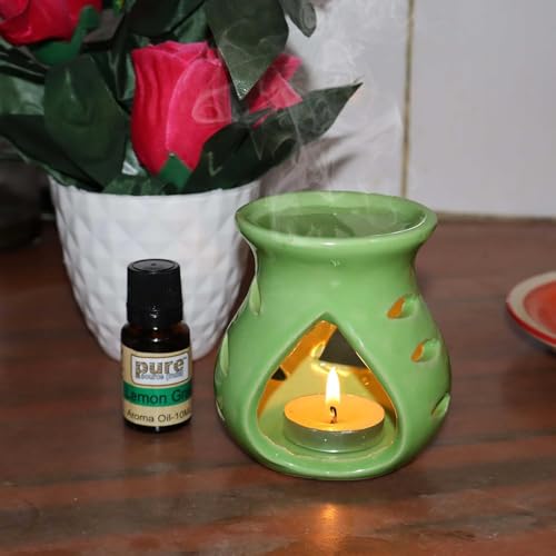 Image of Pure Source India Ceramic Aroma Burner (Set of 1, Green)