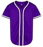 Mens Baseball Jersey Button Down Blank Solid Color Short Sleeve Shirts Hipster Hip Hop Active Team Sports Uniforms Purple L
