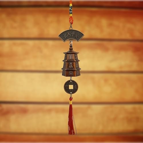 Image of Metal Car Mirror Hanging Tower Coin Bell Car Accessories Interior Decoration Hanging Home Wall Decor Items, Gold, Silver