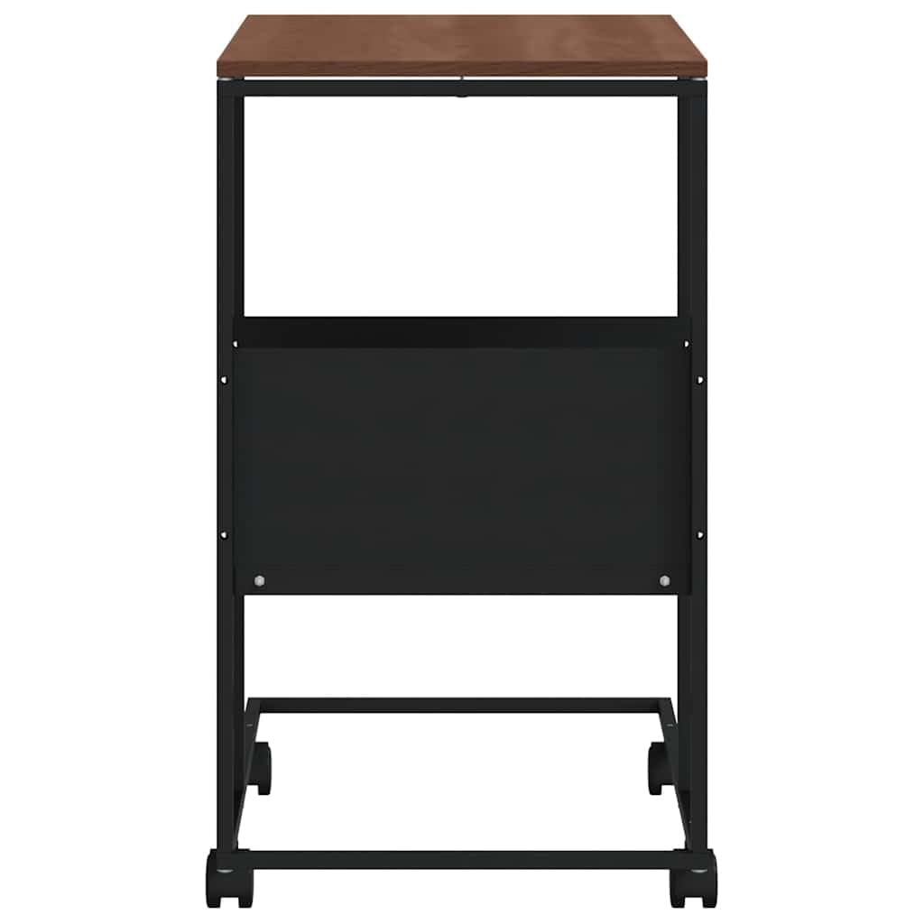 Mesa auxiliar en forma de C con ruedas negras, 55 x 36 x 63,5 cm, madera de ingeniería, estante de almacenamiento para sofá y cama