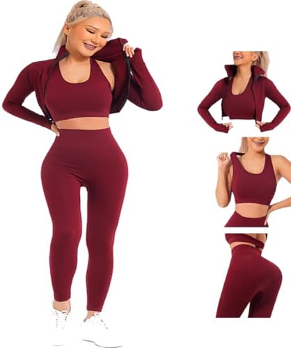 3 Piece Tracksuit - Workout Set - Sports Bra Leggings - Yoga, Spo...