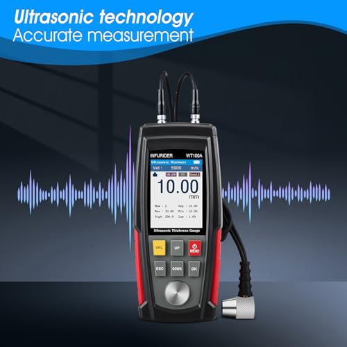 INFURIDER Thickness Gauge Meter, Digitaler Ultraschall-Dickenmessgerät-Datenlogger, Schichtdickenmessgerät für Stahl-Aluminium-Metall-Kupferplatte, Kupplungsmittel frei