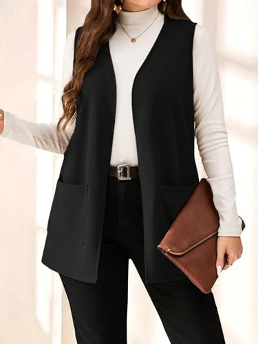 SHENHE Women's Plus Size Sleeveless Long Vest Jacket Open Front Business Work Jacket with Pockets3