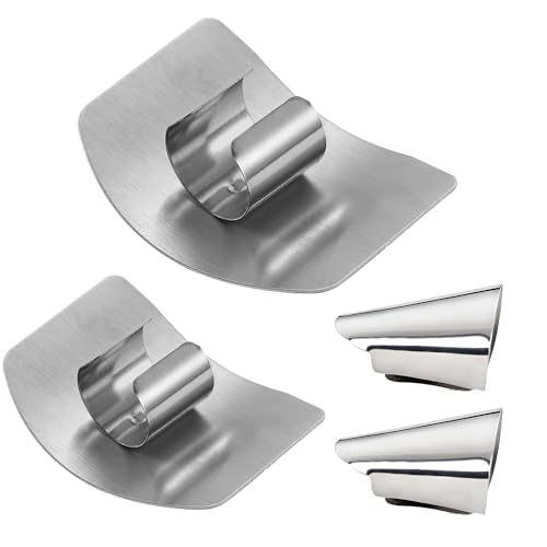 NCOALE Lot de 4 Protege Doigt Cuisine, Protège-Doigts en Acier Inoxydable pour Couper Protection - Support Réglable - Protection des Doigts - Outil de Cuisine