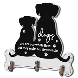 Farmhouse Dog – Themed Wall Hooks – Decorative Leash & Key Holder with Bone Shape and Paw Prints – 3 Sturdy Hooks for Pet Lovers’ Entryway Decor (Black,9.25×8.94inch)